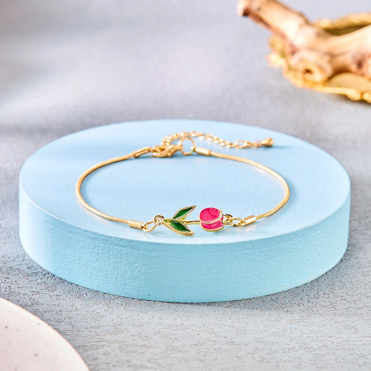 Light Luxury Zircon Tulip Flower Clavicle Chain Necklace for Women Elegant Brass Pendant Bracelet Fashion Party Jewelry Gift