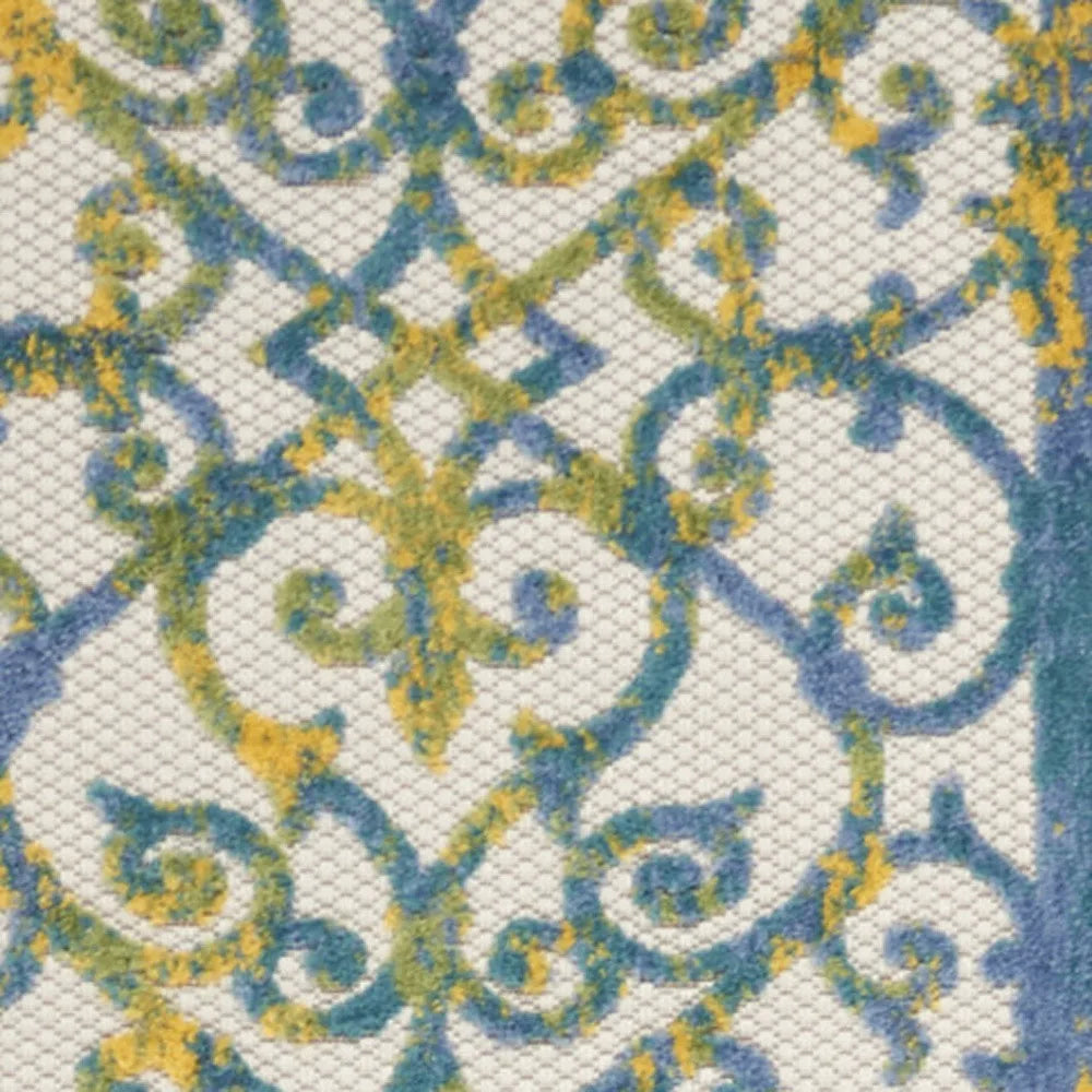 hms 12' Ivory And Blue Indoor Outdoor Area Rug