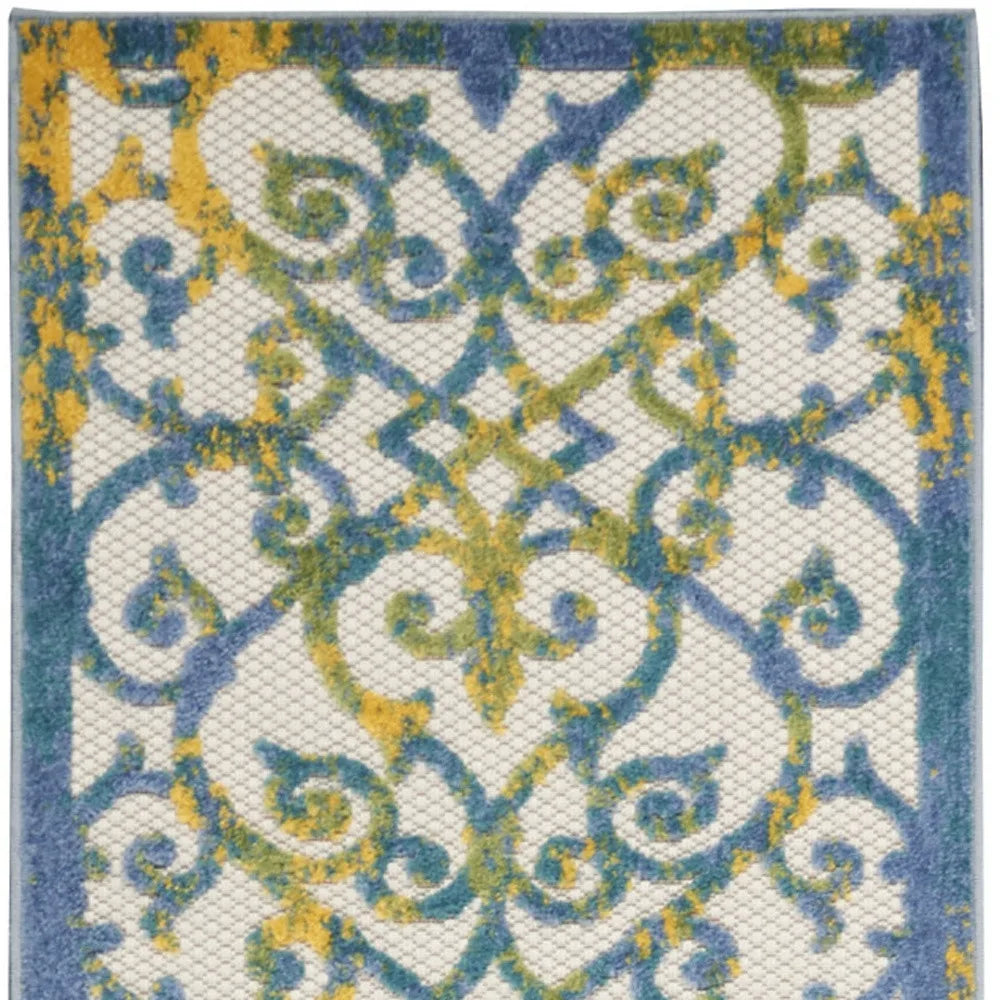 hms 12' Ivory And Blue Indoor Outdoor Area Rug