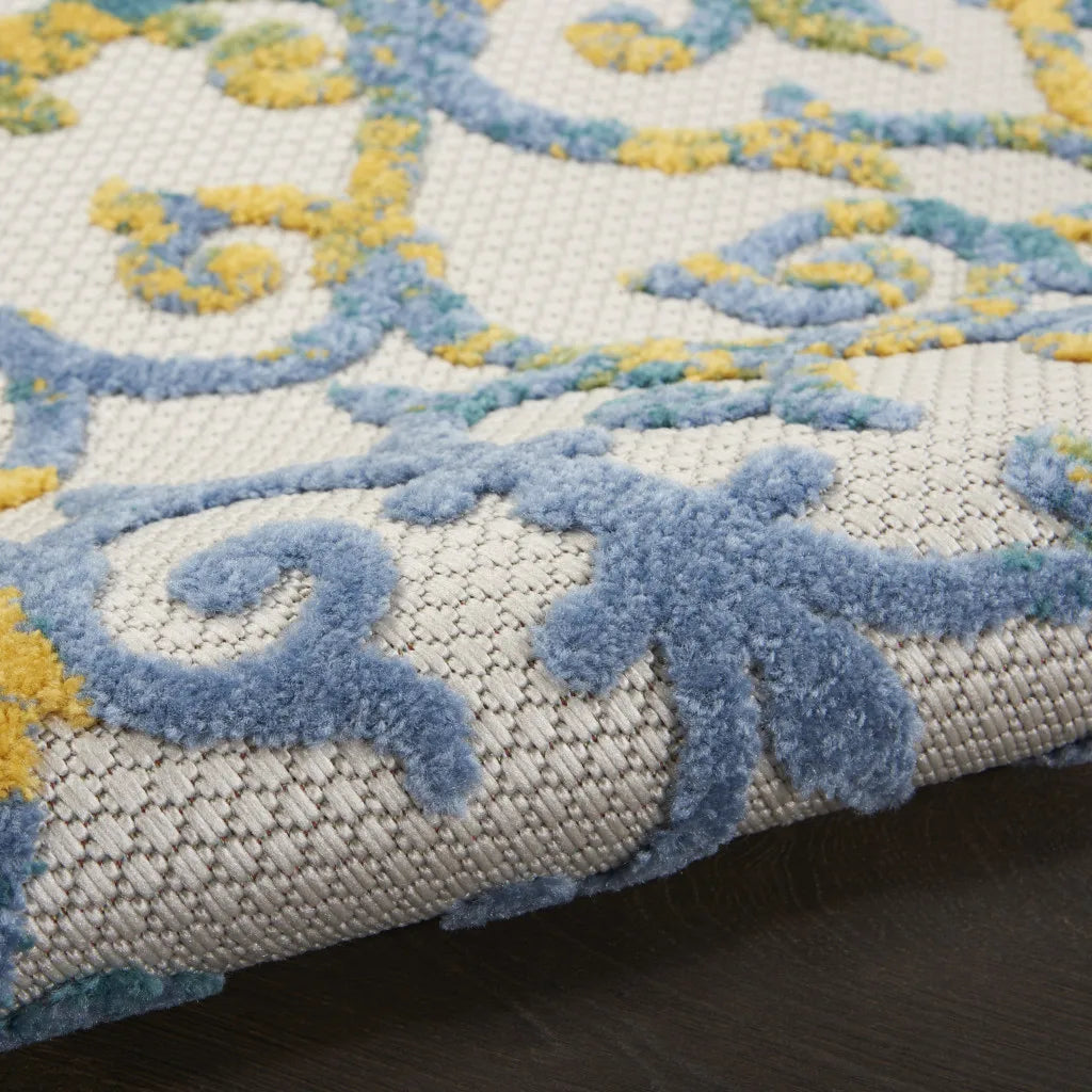 hms 12' Ivory And Blue Indoor Outdoor Area Rug