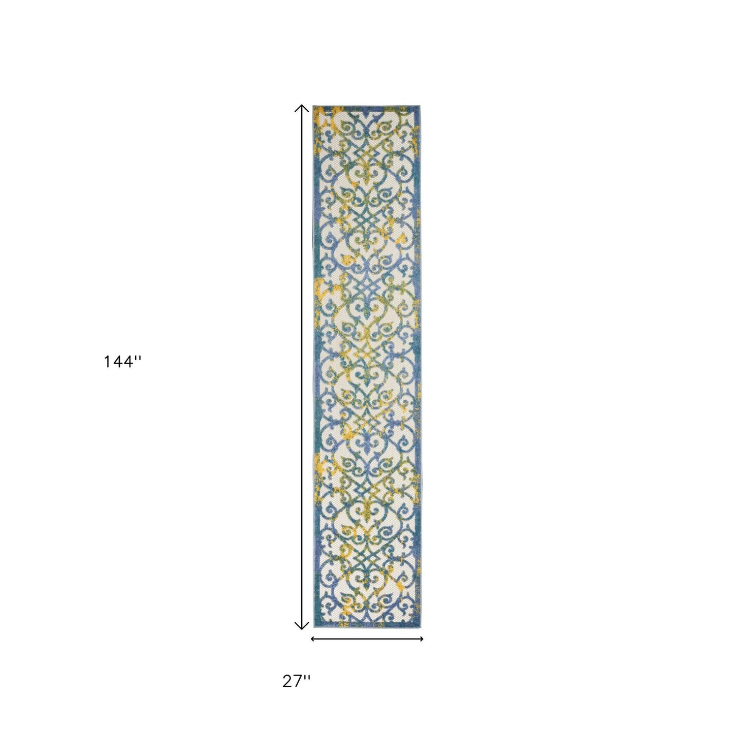 hms 12' Ivory And Blue Indoor Outdoor Area Rug