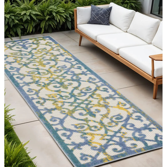 hms 12' Ivory And Blue Indoor Outdoor Area Rug