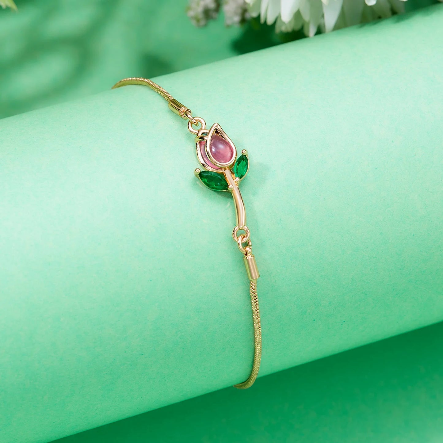 Light Luxury Zircon Tulip Flower Clavicle Chain Necklace for Women Elegant Brass Pendant  Bracelet Fashion Party Jewelry Gift