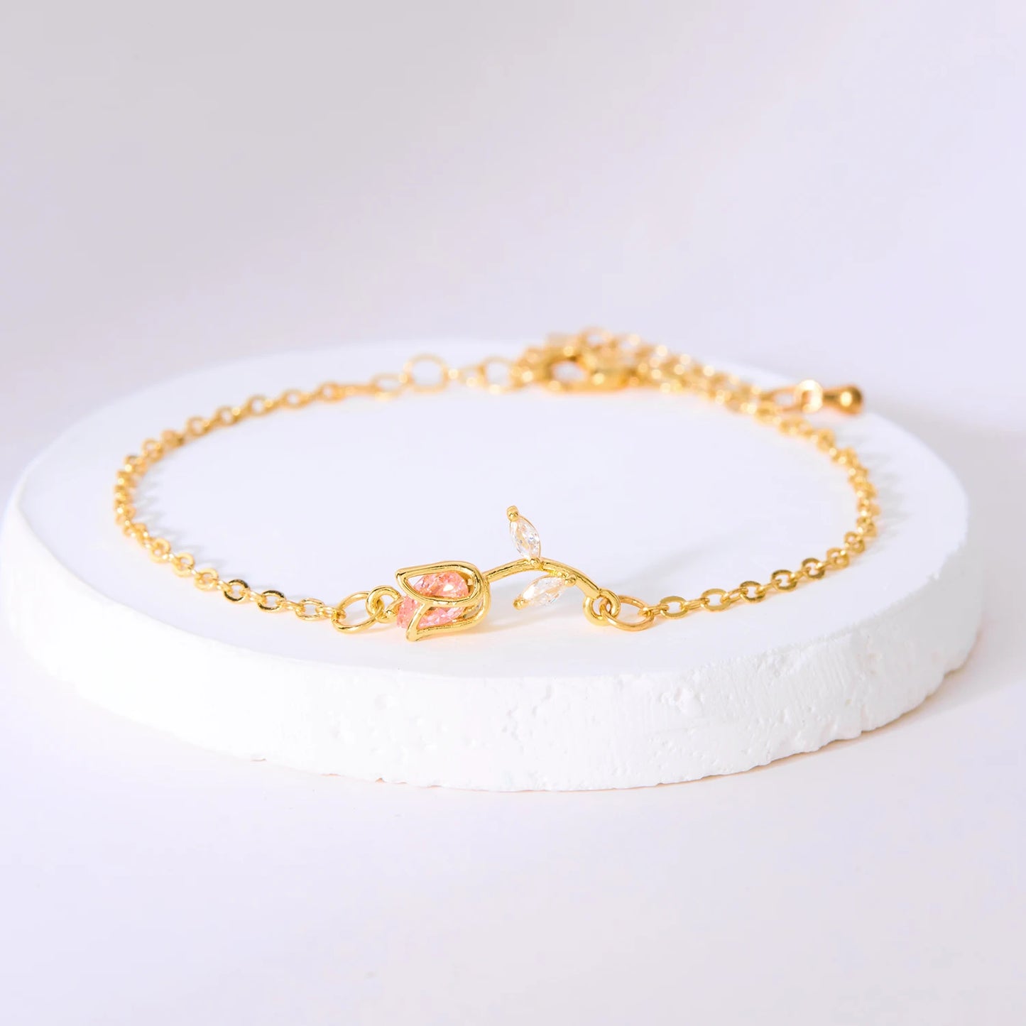 Light Luxury Zircon Tulip Flower Clavicle Chain Necklace for Women Elegant Brass Pendant  Bracelet Fashion Party Jewelry Gift
