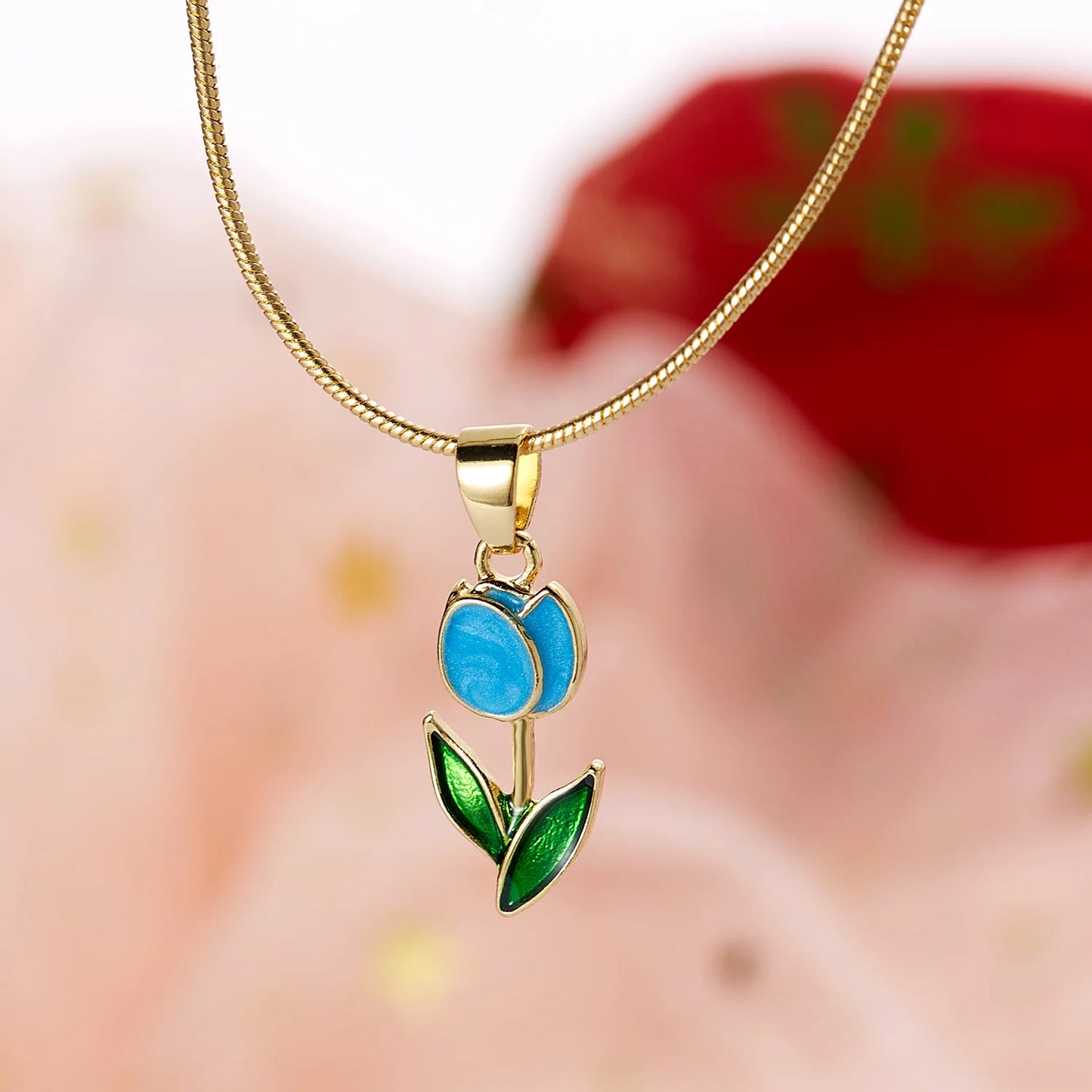 Light Luxury Zircon Tulip Flower Clavicle Chain Necklace for Women Elegant Brass Pendant  Bracelet Fashion Party Jewelry Gift