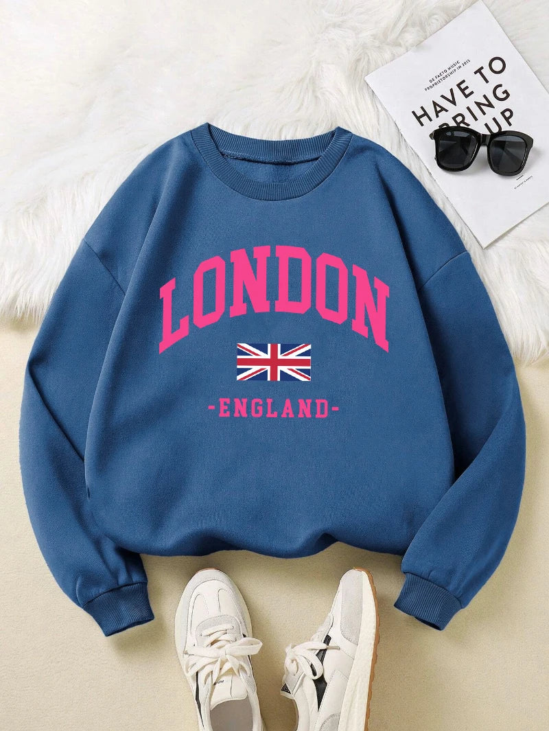 London England Flag Print Woman Sweatshirt Autumn Crewneck Sportswear Y2K Loose Multicolor Pullover Casual Hip Hop Clothes