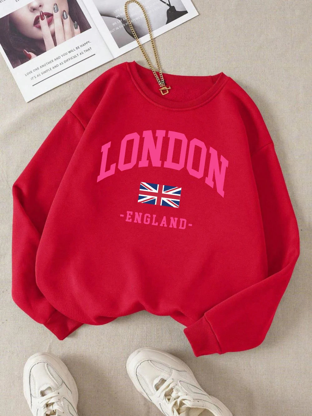 London England Flag Print Woman Sweatshirt Autumn Crewneck Sportswear Y2K Loose Multicolor Pullover Casual Hip Hop Clothes