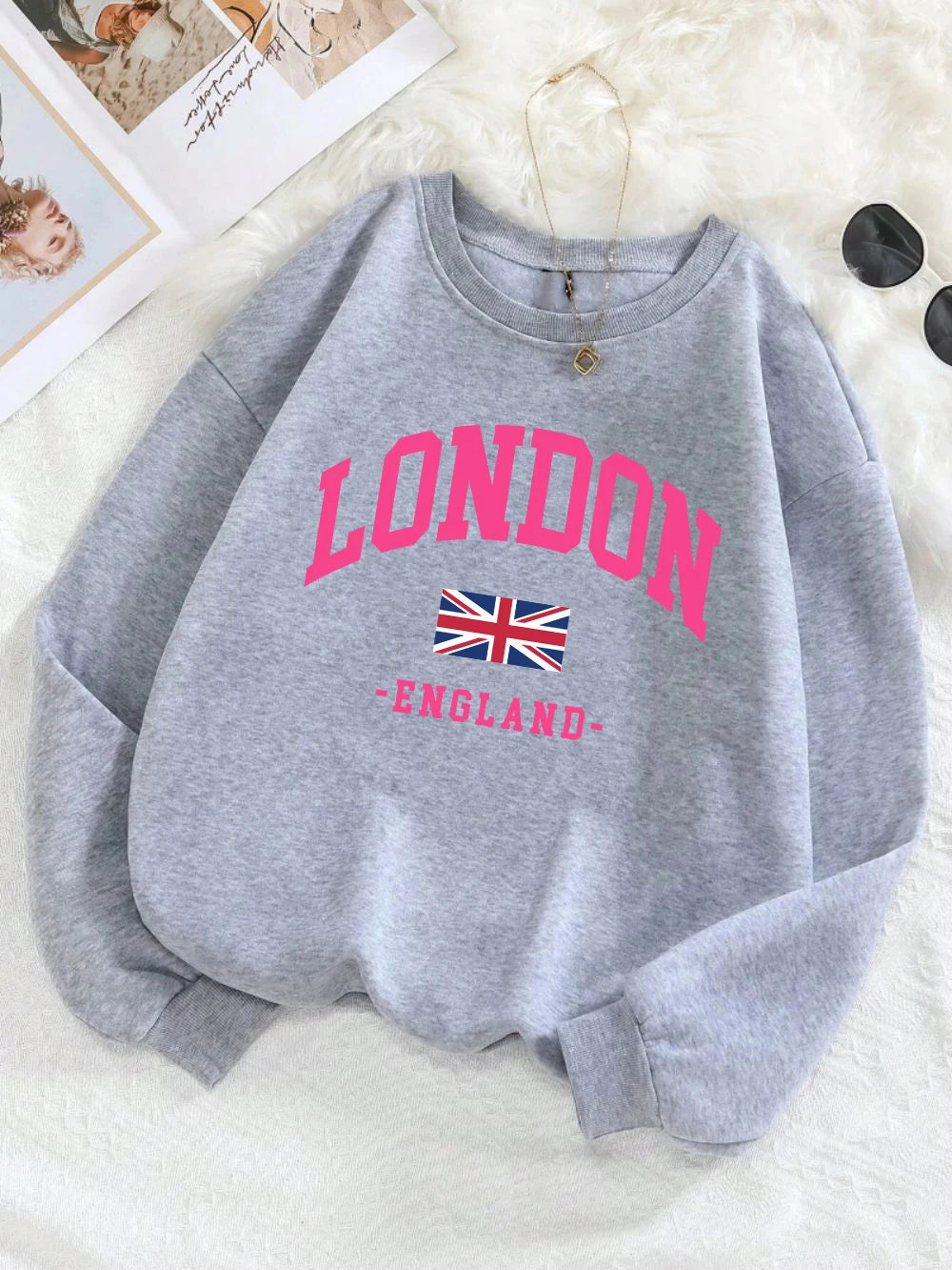 London England Flag Print Woman Sweatshirt Autumn Crewneck Sportswear Y2K Loose Multicolor Pullover Casual Hip Hop Clothes