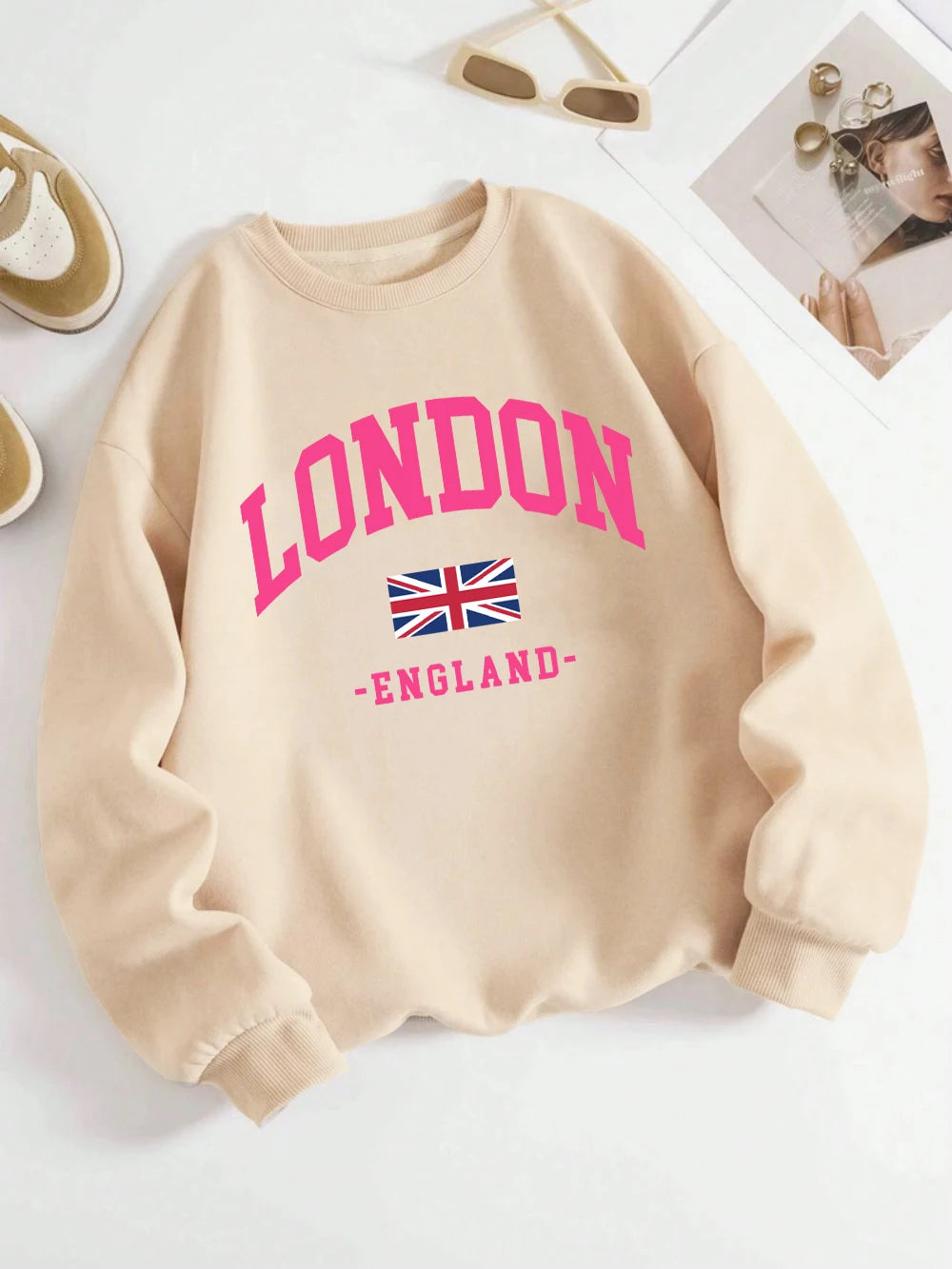 London England Flag Print Woman Sweatshirt Autumn Crewneck Sportswear Y2K Loose Multicolor Pullover Casual Hip Hop Clothes