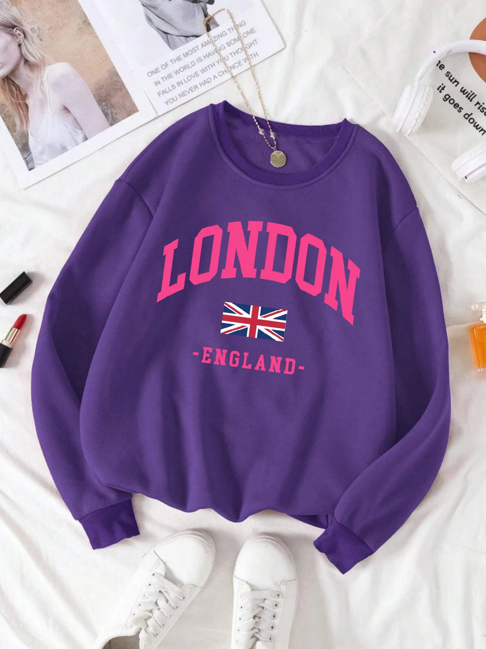 London England Flag Print Woman Sweatshirt Autumn Crewneck Sportswear Y2K Loose Multicolor Pullover Casual Hip Hop Clothes