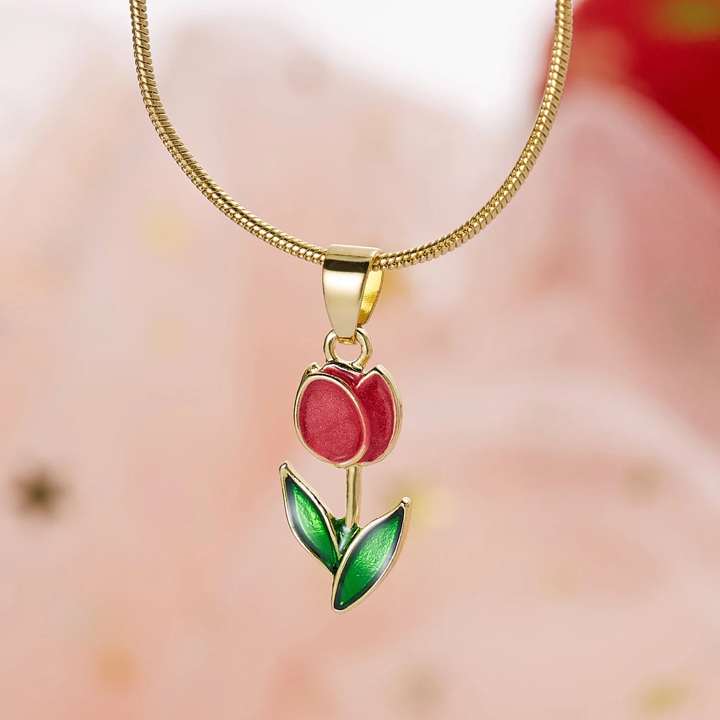 Light Luxury Zircon Tulip Flower Clavicle Chain Necklace for Women Elegant Brass Pendant  Bracelet Fashion Party Jewelry Gift