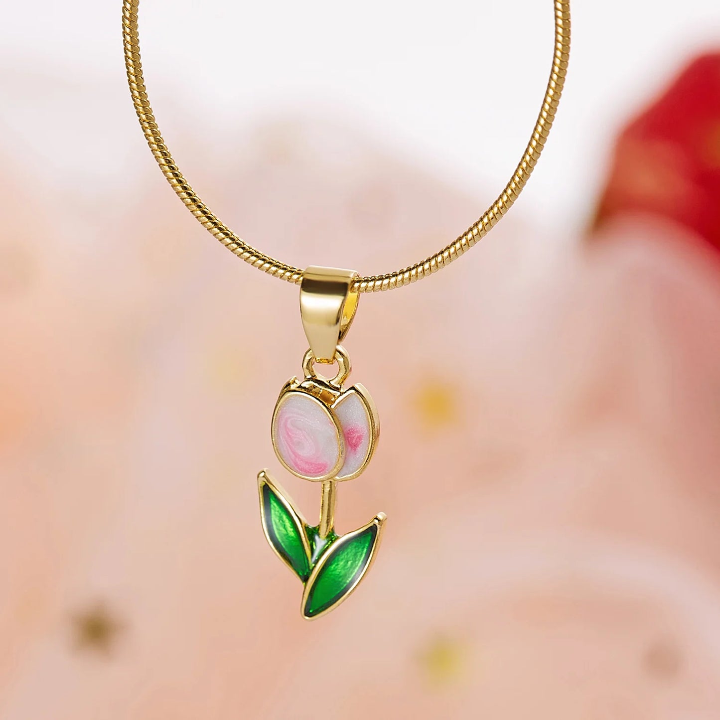Light Luxury Zircon Tulip Flower Clavicle Chain Necklace for Women Elegant Brass Pendant  Bracelet Fashion Party Jewelry Gift