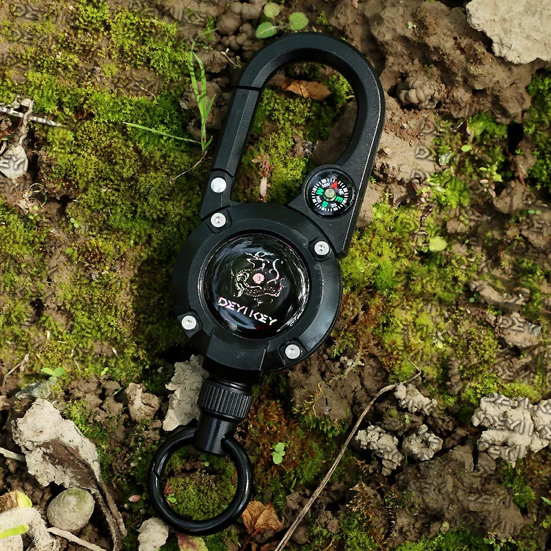 Outdoor Compass Telescopic Steel Wire Anti-loss Backpack Keychain