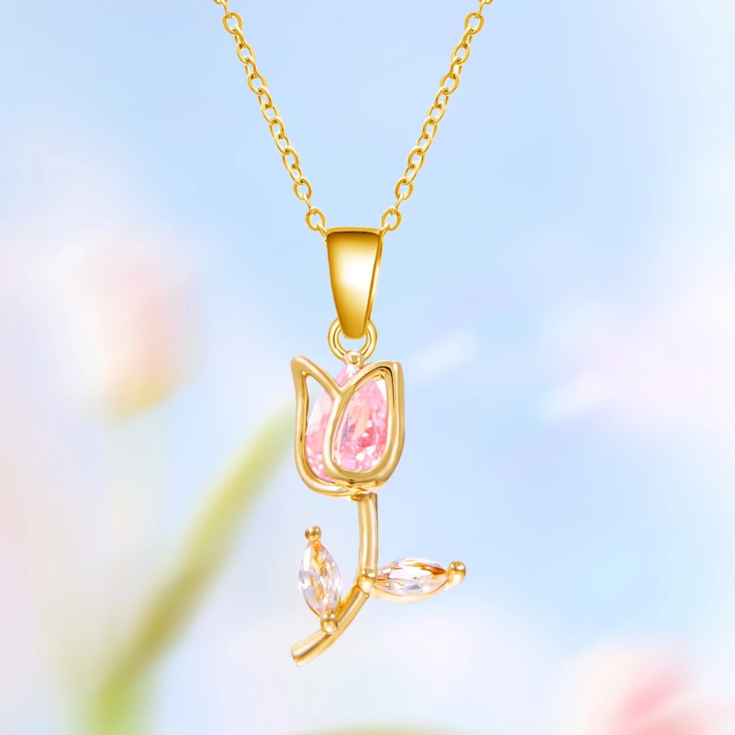 Light Luxury Zircon Tulip Flower Clavicle Chain Necklace for Women Elegant Brass Pendant  Bracelet Fashion Party Jewelry Gift