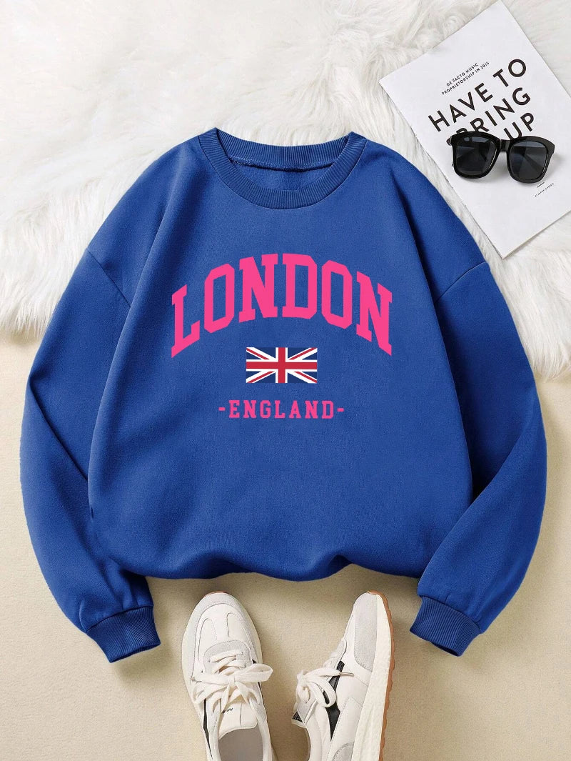 London England Flag Print Woman Sweatshirt Autumn Crewneck Sportswear Y2K Loose Multicolor Pullover Casual Hip Hop Clothes