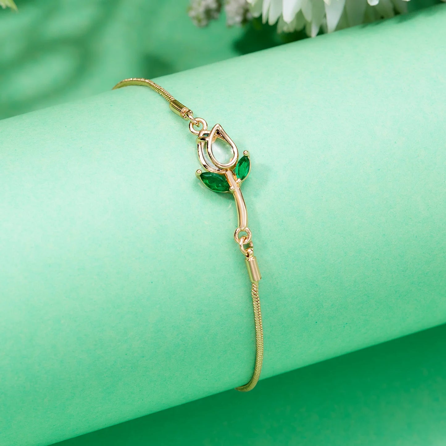 Light Luxury Zircon Tulip Flower Clavicle Chain Necklace for Women Elegant Brass Pendant  Bracelet Fashion Party Jewelry Gift