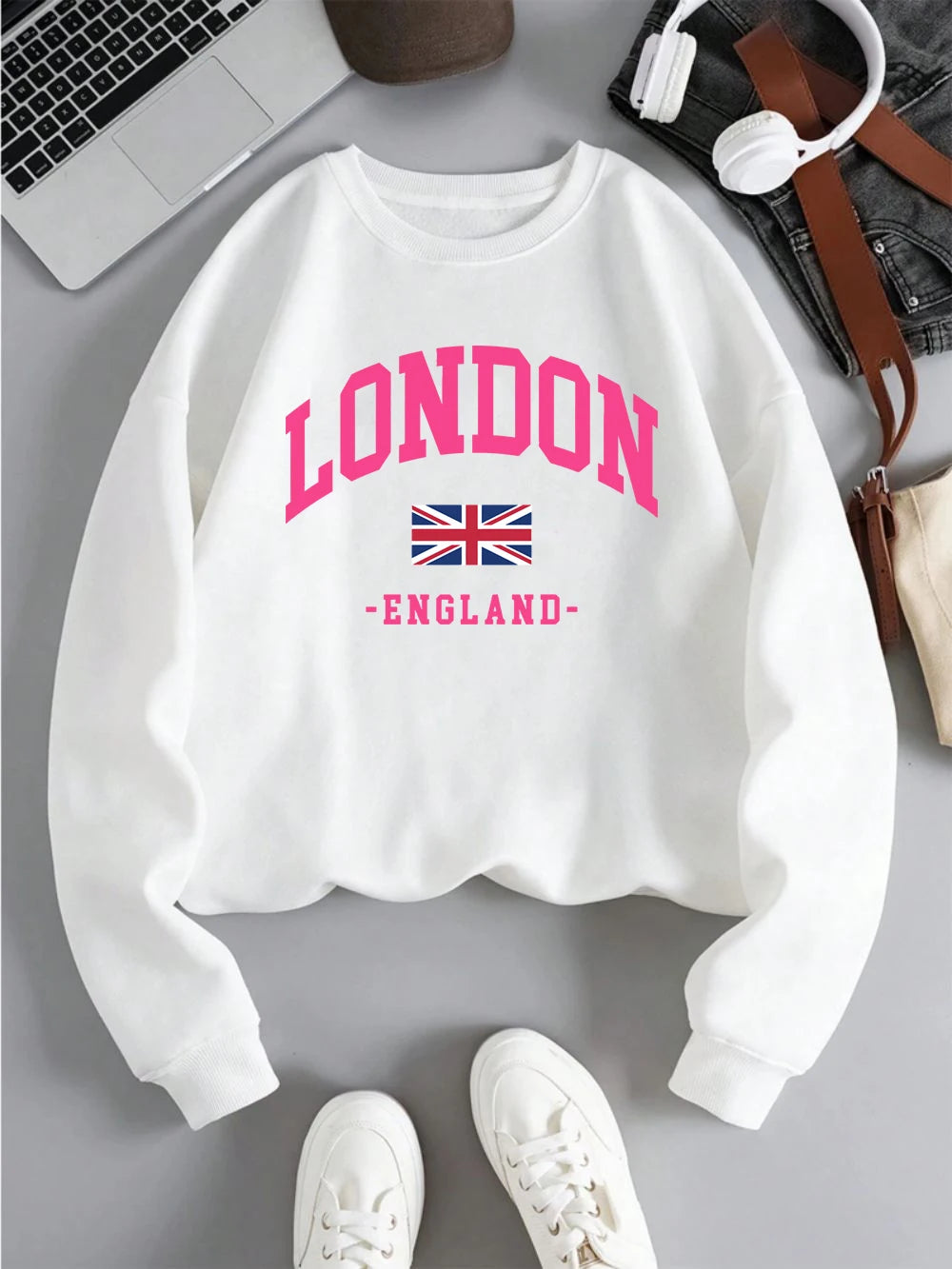 London England Flag Print Woman Sweatshirt Autumn Crewneck Sportswear Y2K Loose Multicolor Pullover Casual Hip Hop Clothes