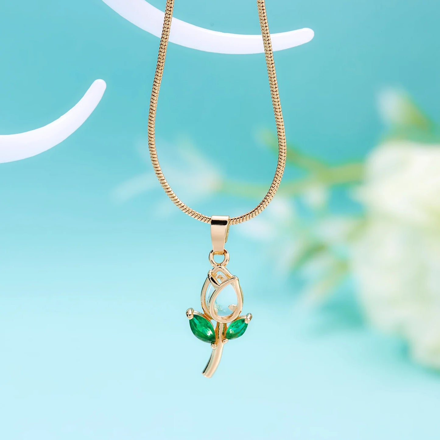 Light Luxury Zircon Tulip Flower Clavicle Chain Necklace for Women Elegant Brass Pendant  Bracelet Fashion Party Jewelry Gift