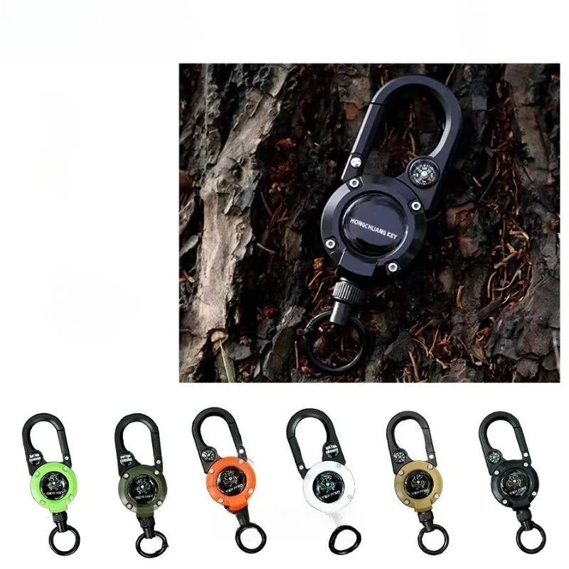 Outdoor Compass Telescopic Steel Wire Anti-loss Backpack Keychain