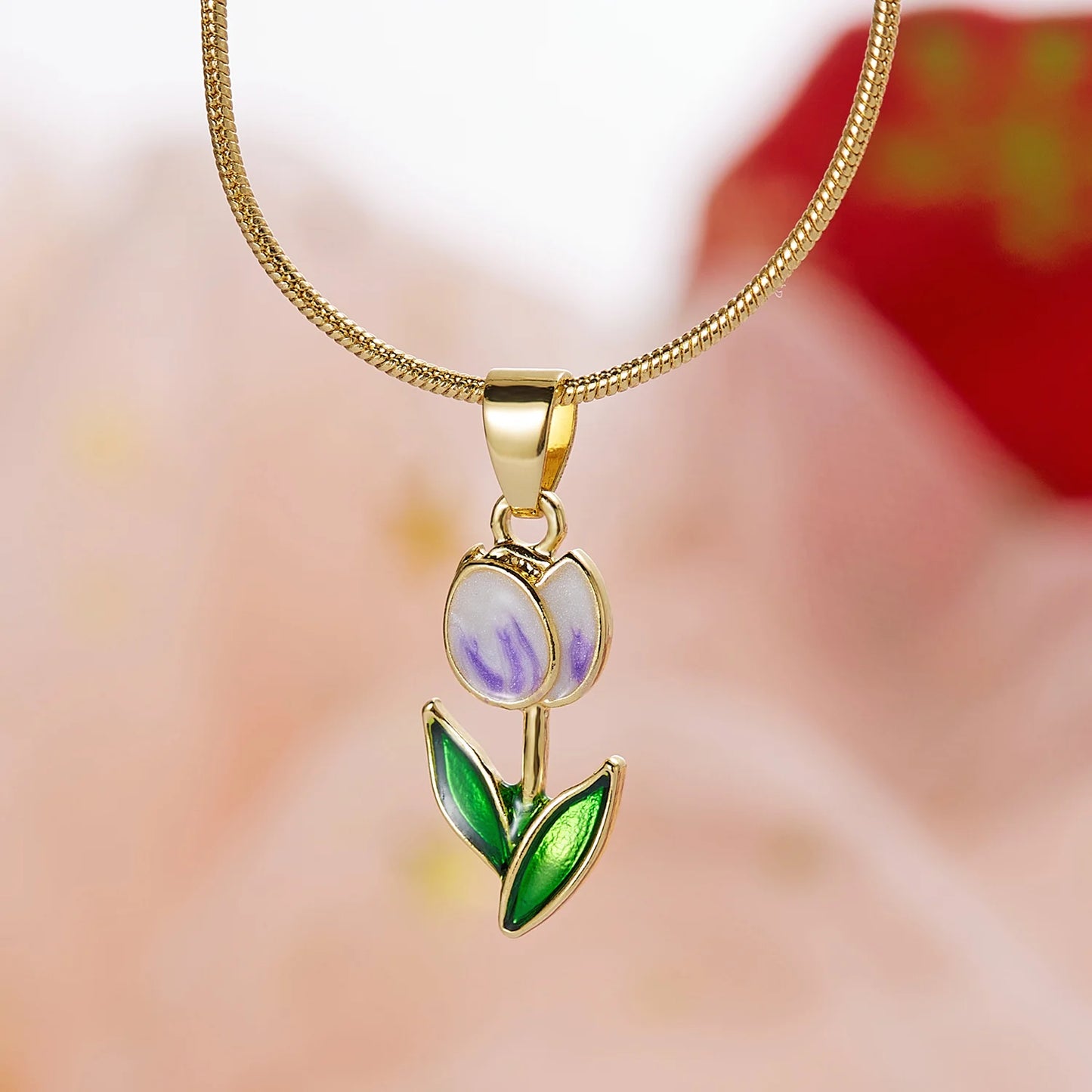 Light Luxury Zircon Tulip Flower Clavicle Chain Necklace for Women Elegant Brass Pendant  Bracelet Fashion Party Jewelry Gift