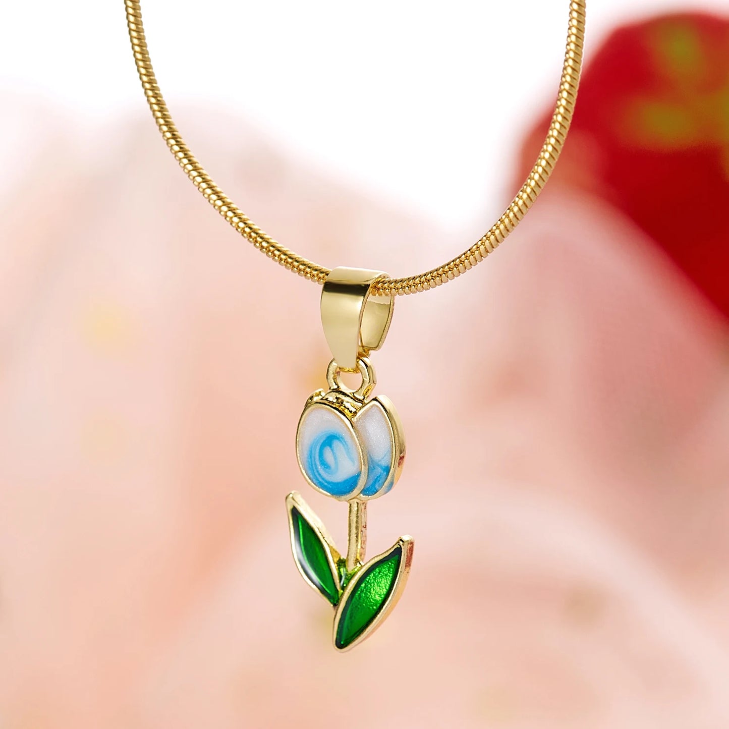 Light Luxury Zircon Tulip Flower Clavicle Chain Necklace for Women Elegant Brass Pendant  Bracelet Fashion Party Jewelry Gift