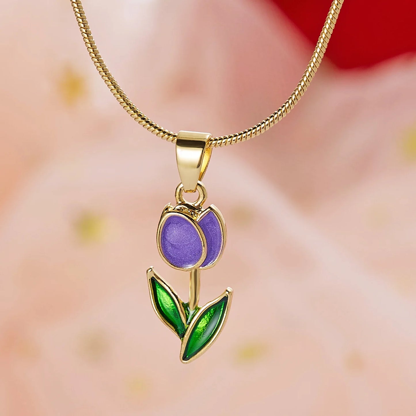 Light Luxury Zircon Tulip Flower Clavicle Chain Necklace for Women Elegant Brass Pendant  Bracelet Fashion Party Jewelry Gift