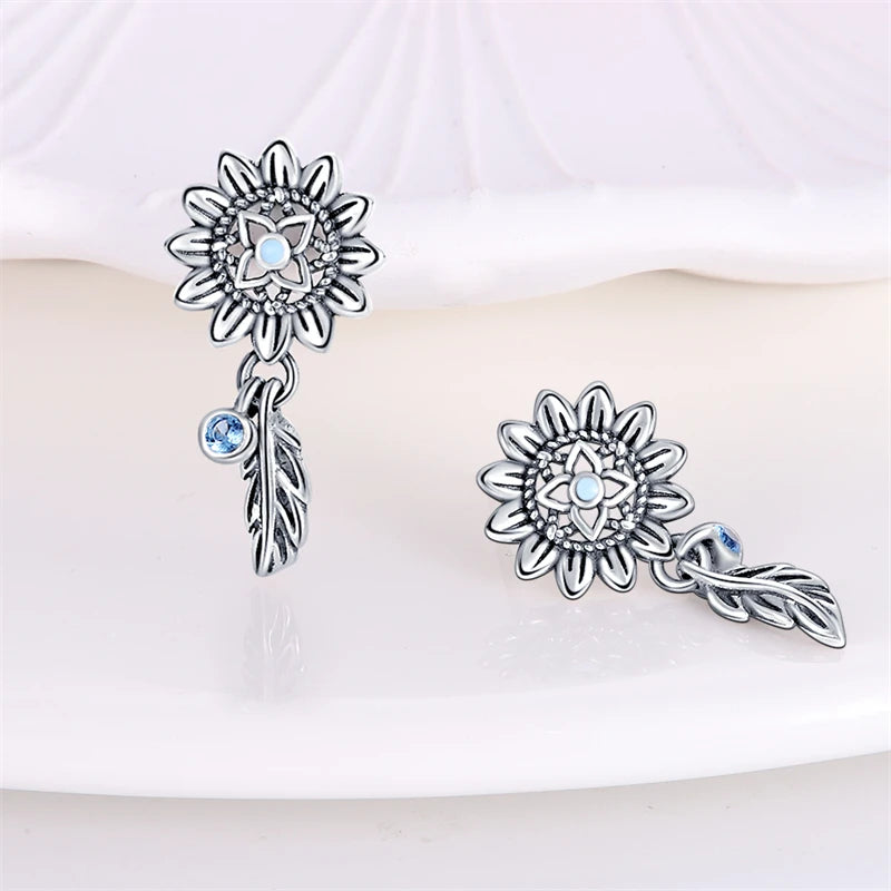 New in 925 Silver Romantic Feather Moon Stars Dream Catcher Earrings For Women Trending Fashion Jewelry Creative Birthday Gifts