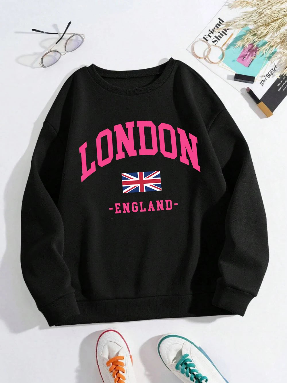 London England Flag Print Woman Sweatshirt Autumn Crewneck Sportswear Y2K Loose Multicolor Pullover Casual Hip Hop Clothes