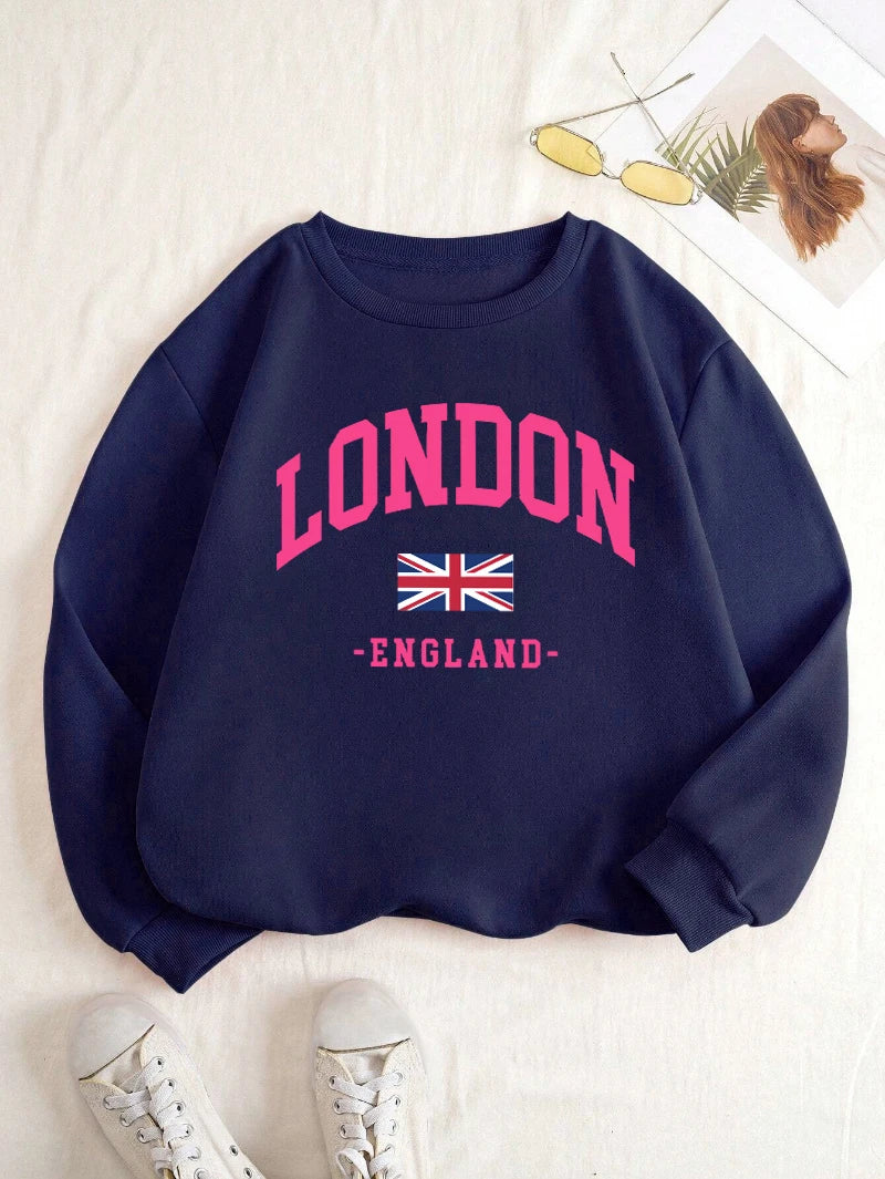 London England Flag Print Woman Sweatshirt Autumn Crewneck Sportswear Y2K Loose Multicolor Pullover Casual Hip Hop Clothes